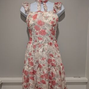 Cream Halter Midi Sundress for Wedding Guest